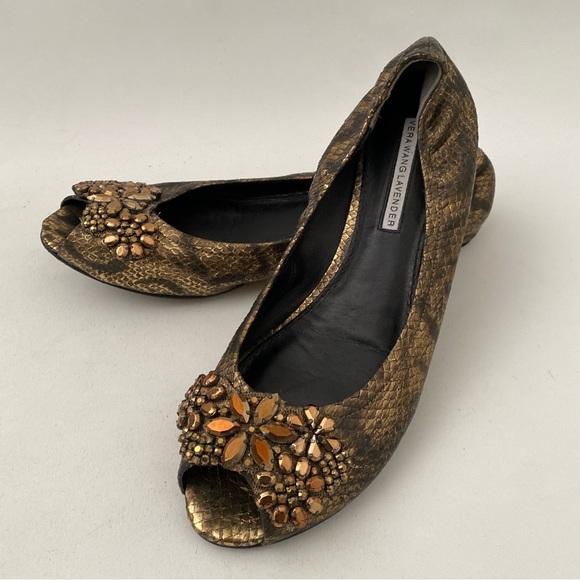 Vera Wang Lavender Animal Print Embellished Ballet Flat Shoes 8.5 M Peep Toe - Picture 9 of 16